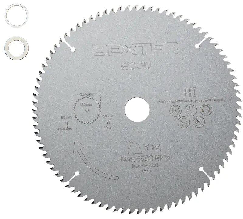 Диск пильный по дереву Dexter FD-E032543084T 84Т 254x30x2 мм кольца: 20 и 25.4