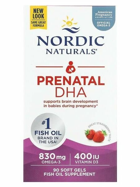 Пренатальная ДГК Омега3 90 капсул Nordic Naturals США клубничный вкус