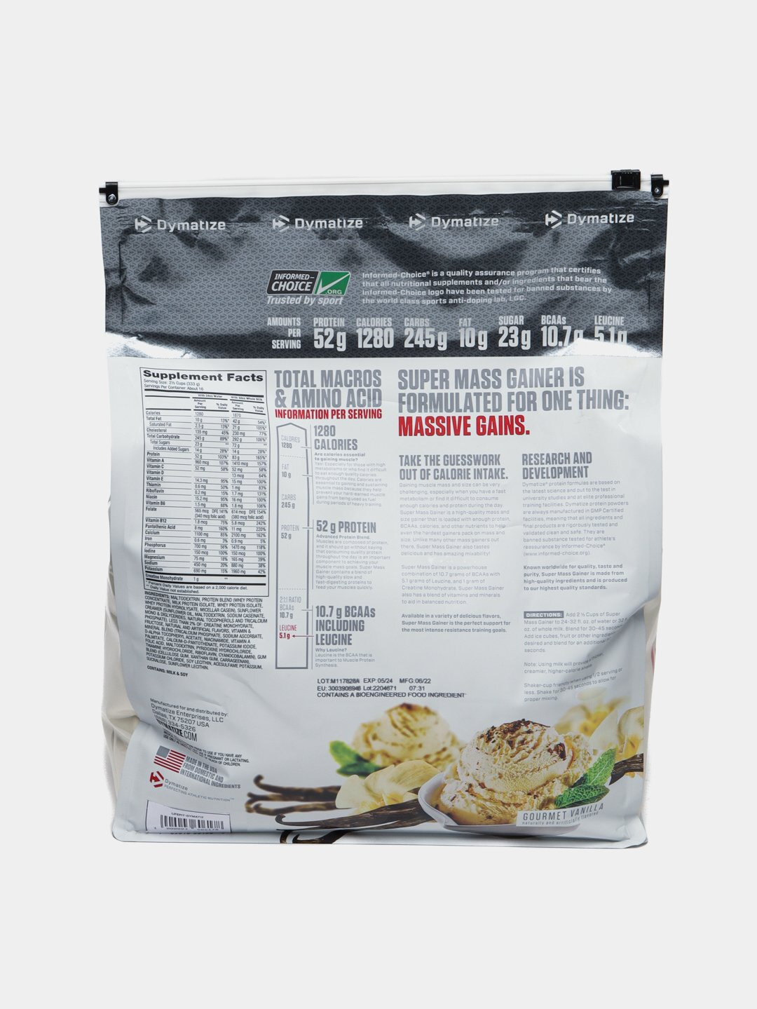 Высокобелковый гейнер для набора мышечной массы Dymatize Nutrition Super Mass Gainer, 5,5 кг со вкусом Gourmet Vanilla