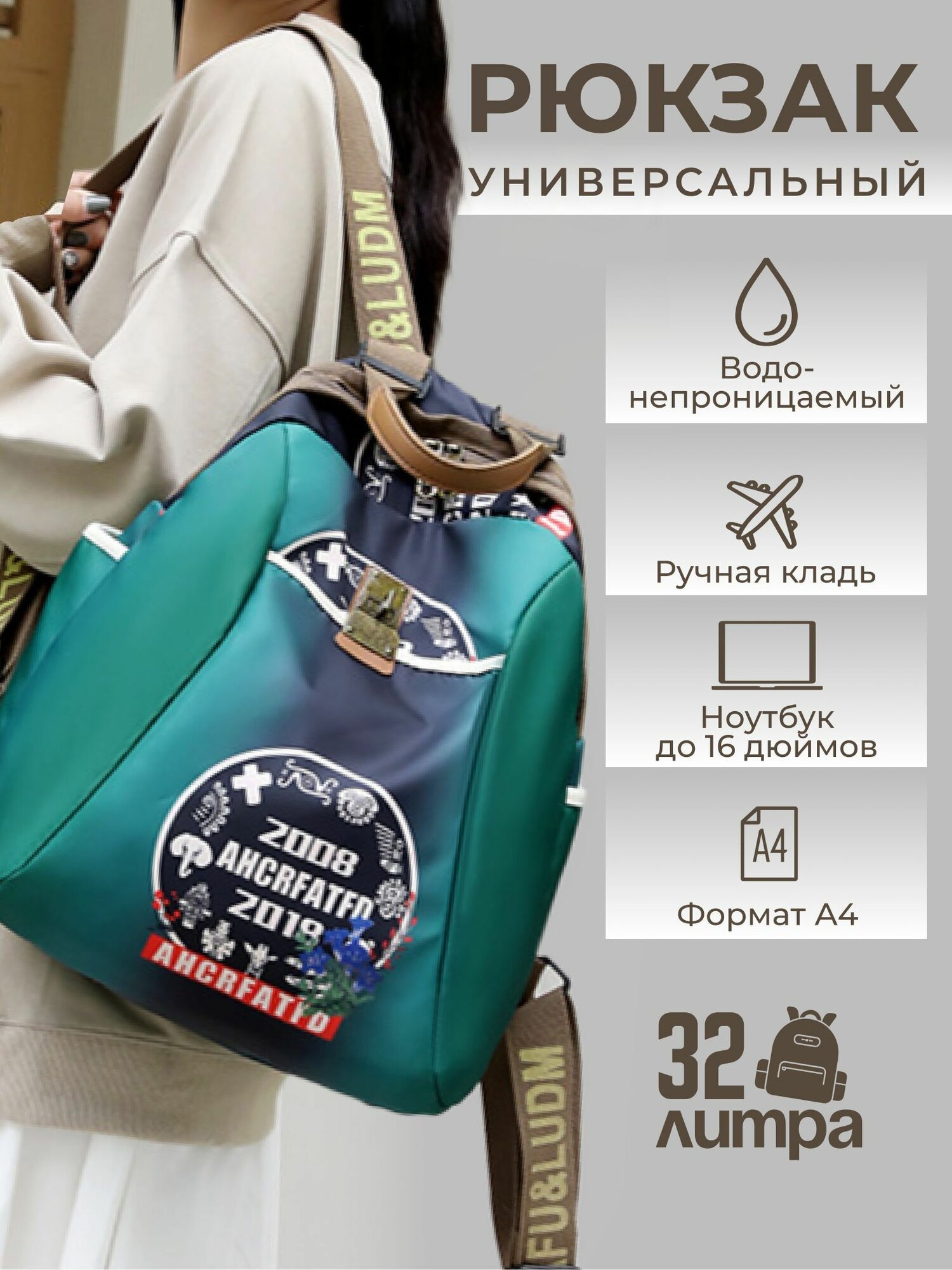 Рюкзак городской спортивный повседневный тканевый вместительный женский мужской и для подростков зеленый