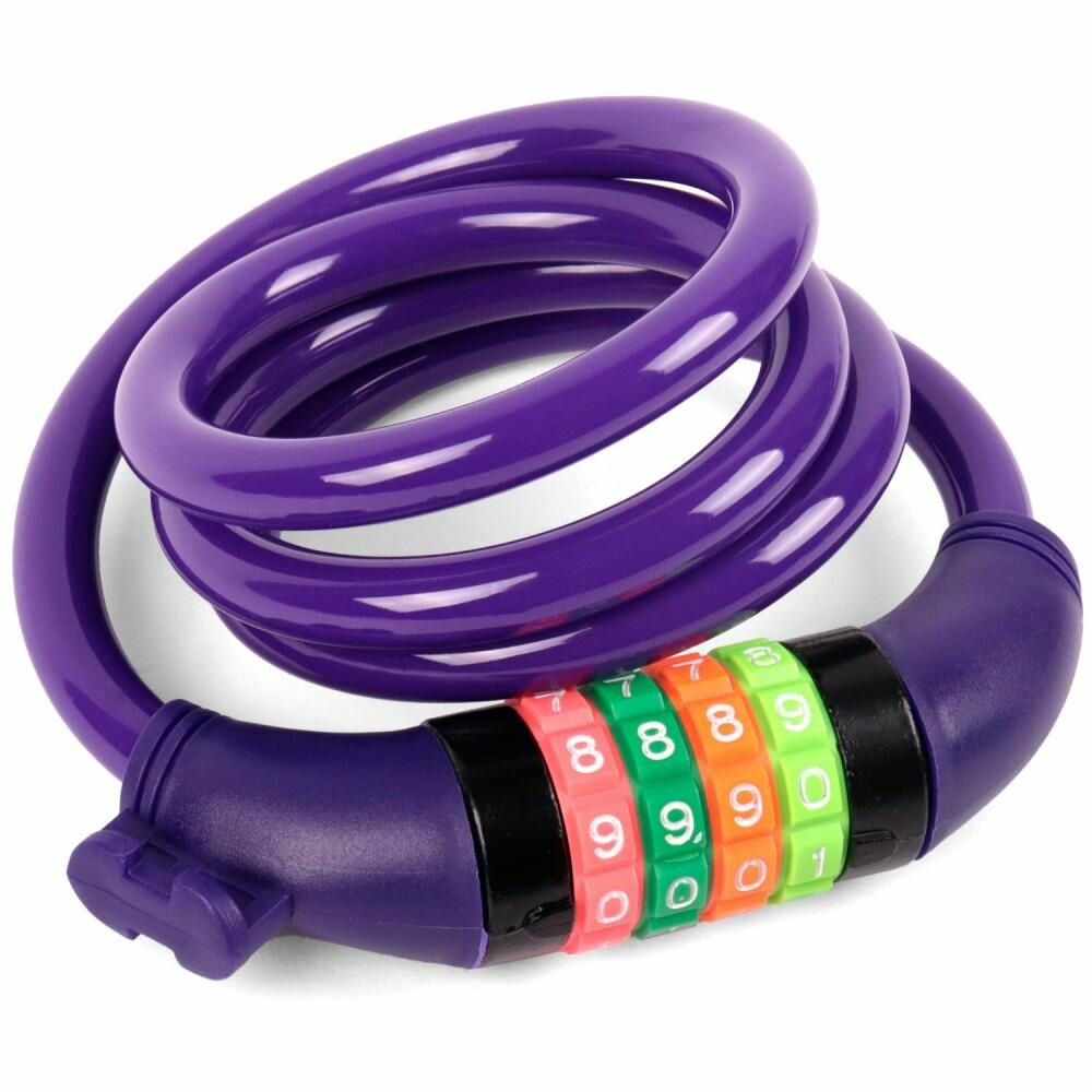 Замок велосипедный Vinca Sport кодовый 10*1000мм фиолетовый тросик