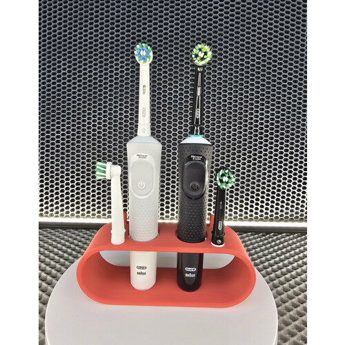 Подставка для электрических зубных щеток, с держателями насадок, на два прибора, красная