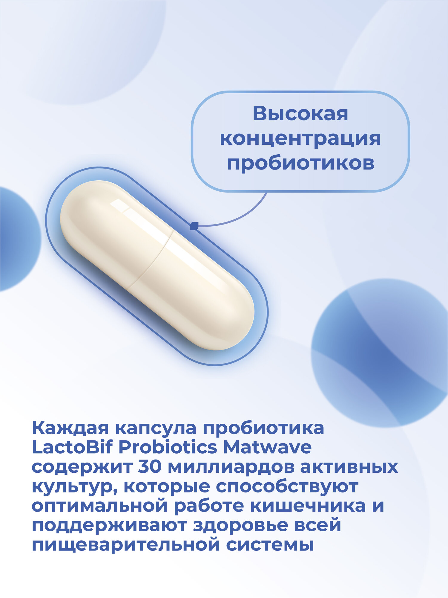 Изображение Пробиотик Matwave, 30 миллиардов КОЕ, для улучшения пищеварения, 30 капсул