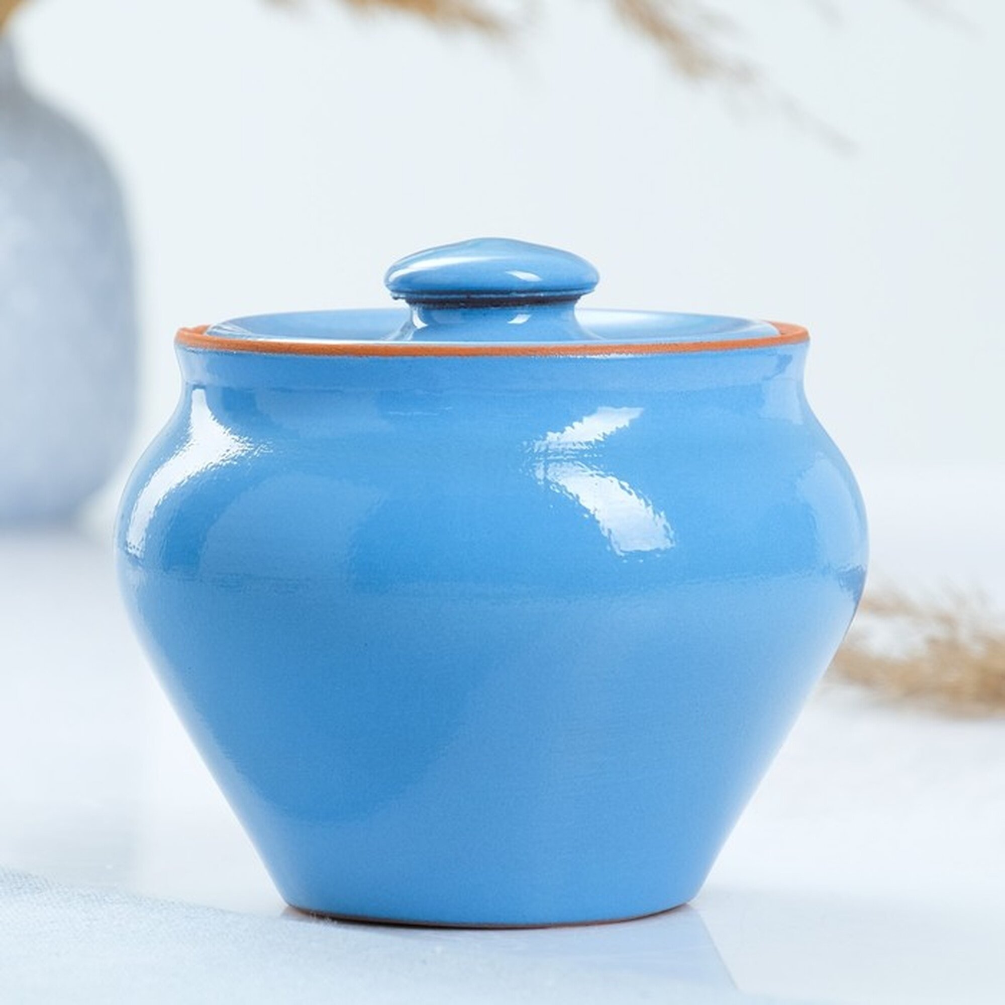 Горшок Вятская керамика "Вятский" с крышкой керамика 0.6 л голубой