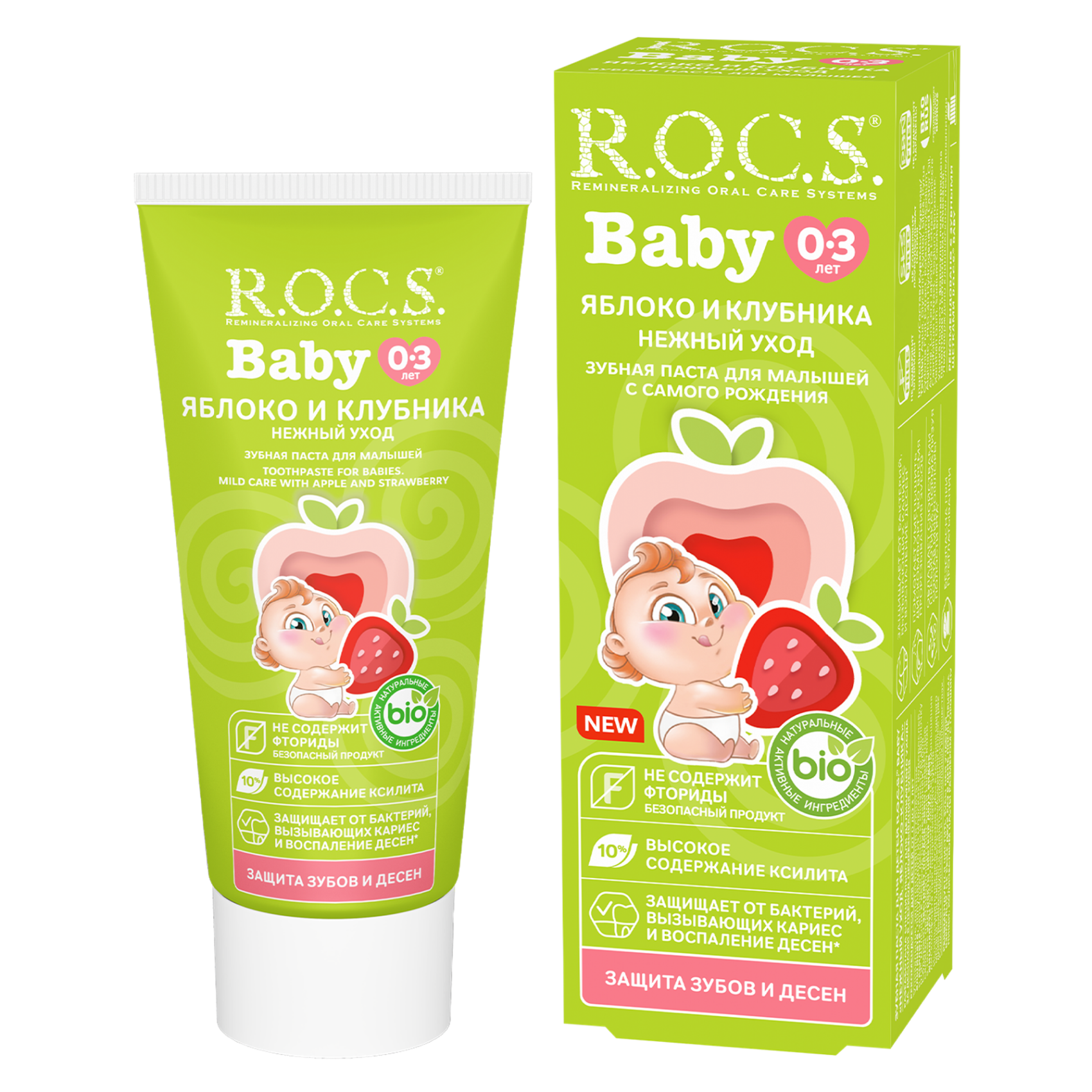 Изображение Детская зубная паста R.O.C.S. Baby Нежный уход. Яблоко-Клубника (0+), 45 г
