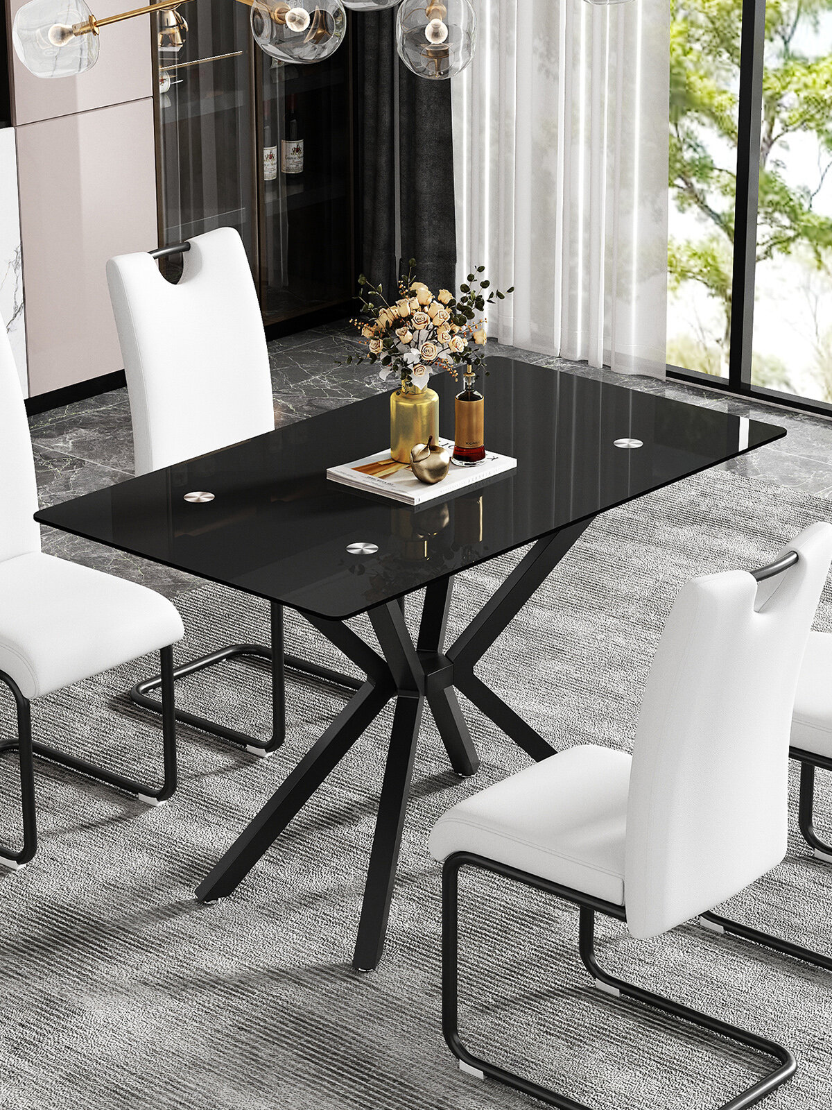 Обеденный стол JZQ6300-DB 120 х 70 х 75 см закаленное стекло / металл