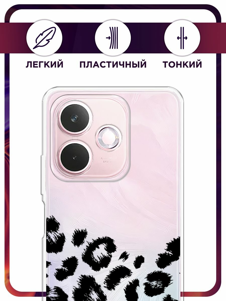 Чехол на Oppo A5 Pro / Оппо А5 Про с принтом "Окрас леопарда фон черный", прозрачный — фото 1