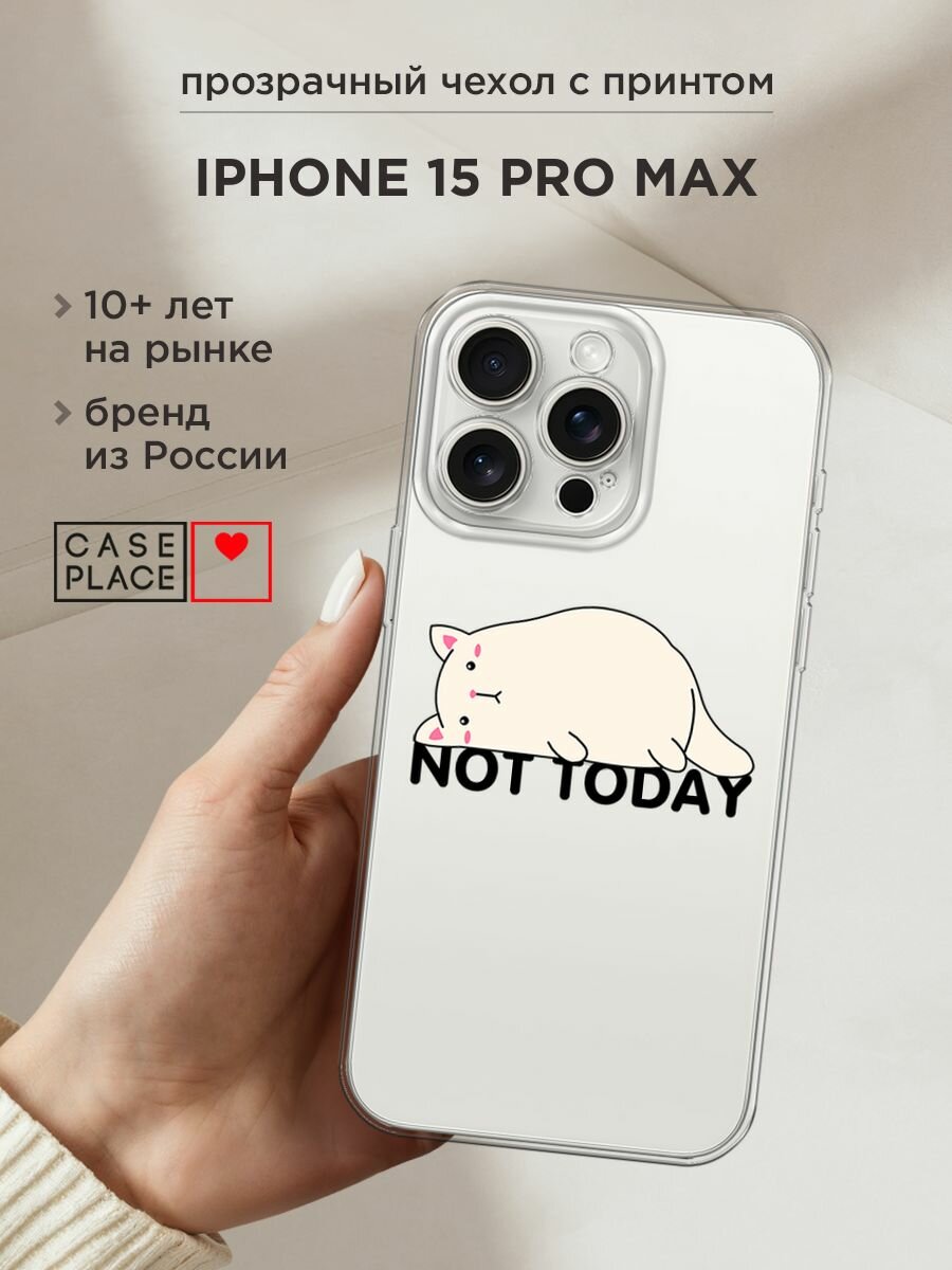 Чехол на Apple iPhone 15 Pro Max / Айфон 15 Про Макс с принтом "Cat not today", прозрачный