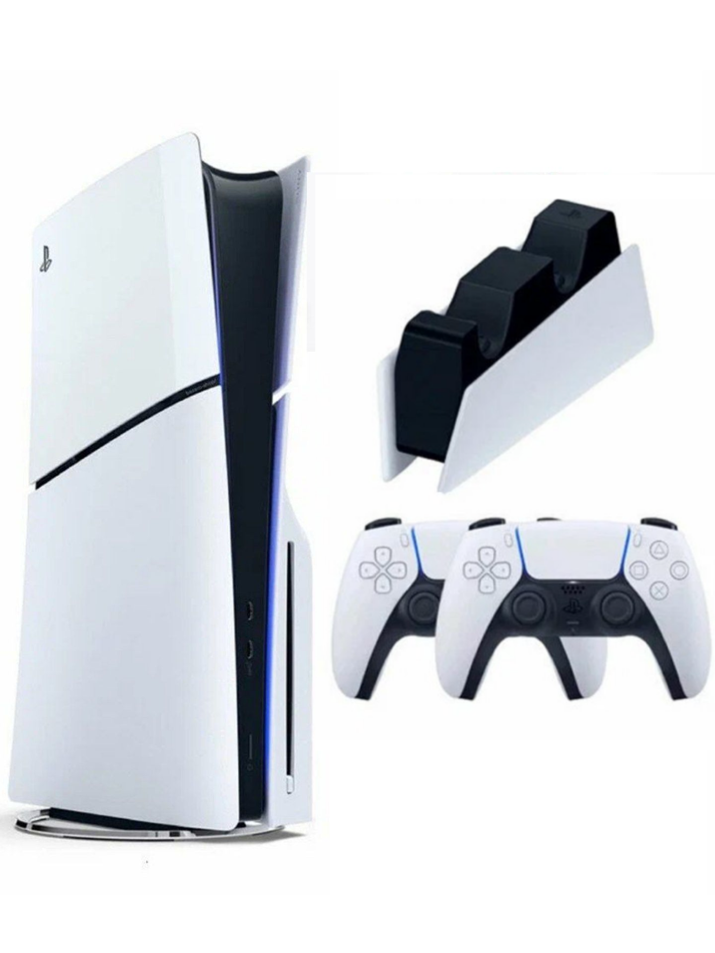 Игровая приставка Sony PlayStation 5 Slim, с дисководом, 1 ТБ, зарядная станция, два геймпада (белый)+ переходник