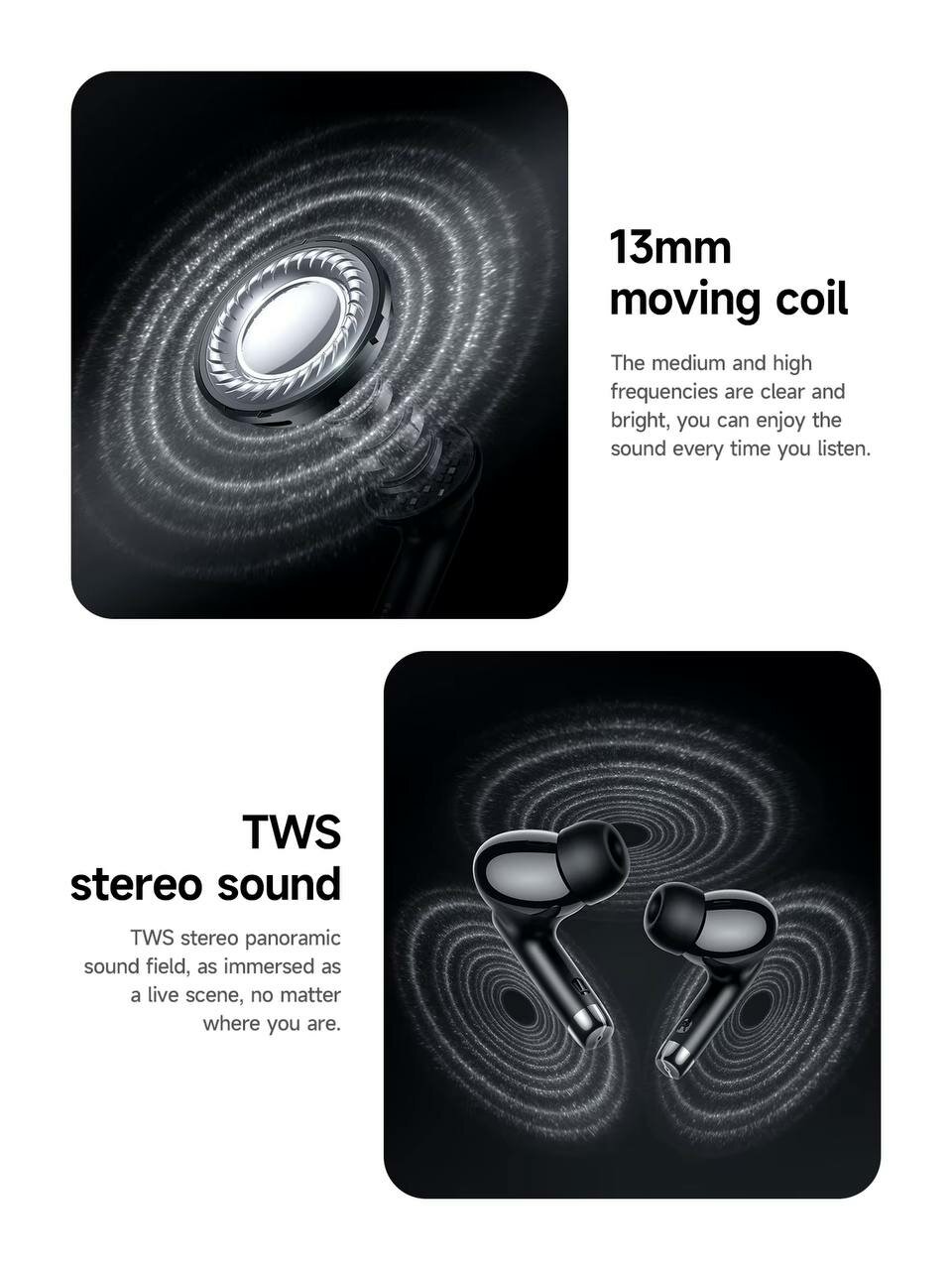 HOCO EQ2 Plus, TWS наушники, Bluetooth 5.4, 7 ч работы, LED-дисплей, кейс 320 мАч, микрофон — фото 1