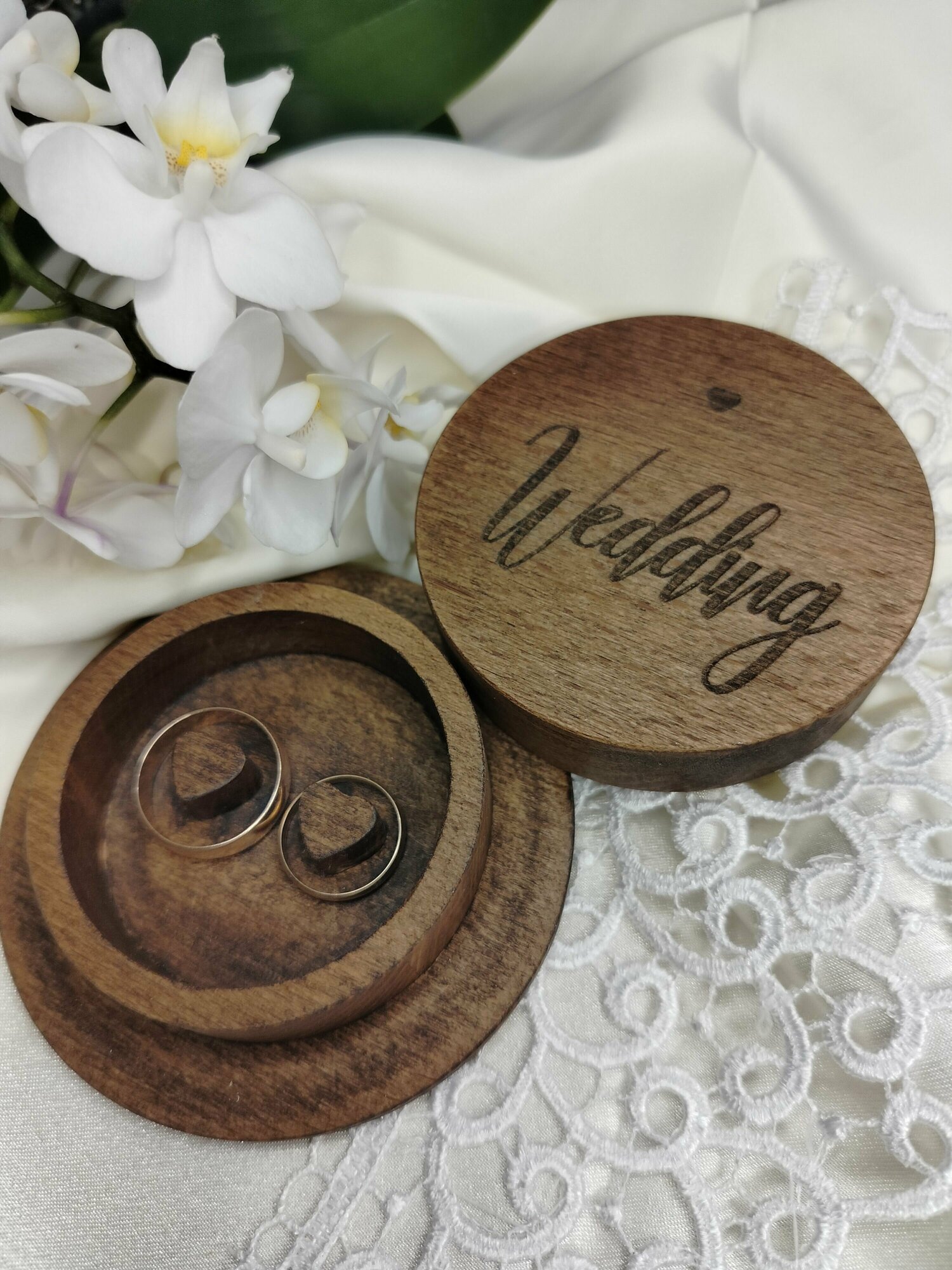 Шкатулка свадебная деревянная "Wedding" для обручальных колец, LaserWood