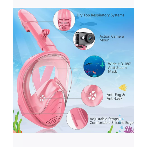 Детская подводная маска розовая для снорклинга с креплением для экшн-камерыПолнолицевая маска для сноклинга XS 1399₽