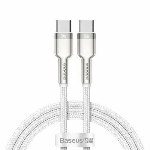 Кабель Baseus, Type-C - Type-C, 5 A, 100W, 1 м, белый автомобильная зарядка 1xusb type c faison a 23 team 3 0 a qc3 0 pd3 0 кабель type c белый