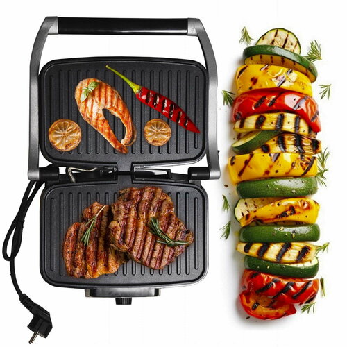 Гриль электрический контактный 1500 Вт Kamille KM 6707 с антипригарным покрытием серебристый 550000₽