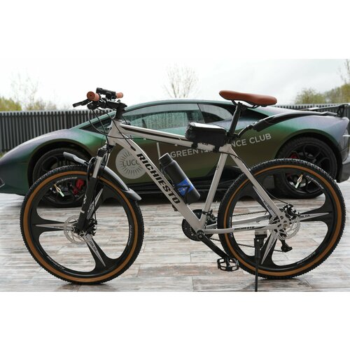 Велосипед RICHIESTO 26 на литых дисках ТРИ луча Горный Спортивный Унисекс серебро 26900₽