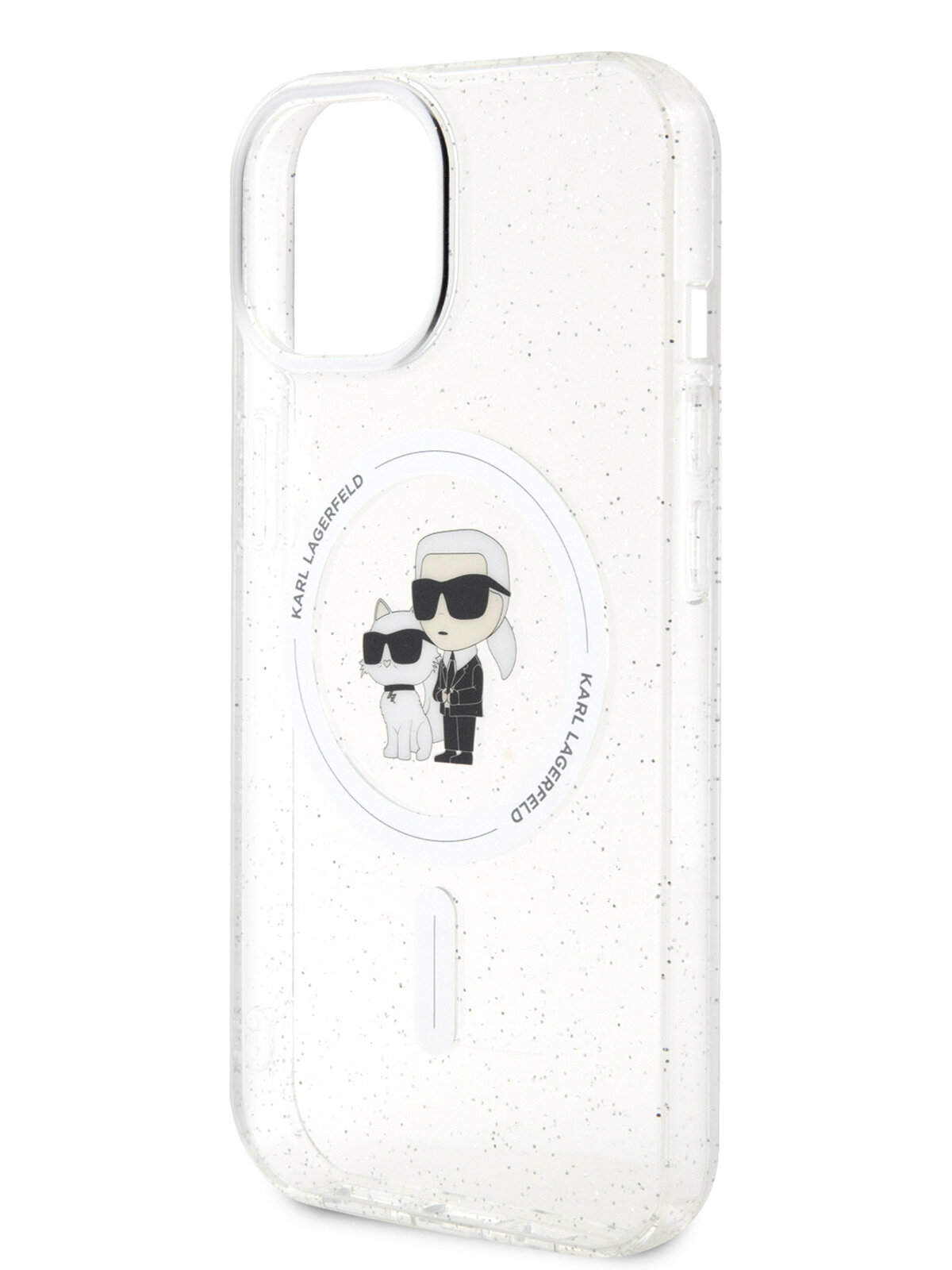 Lagerfeld для iPhone 15 чехол PC/TPU NFT Karl & Choupette Hard Glitter Transp (MagSafe)