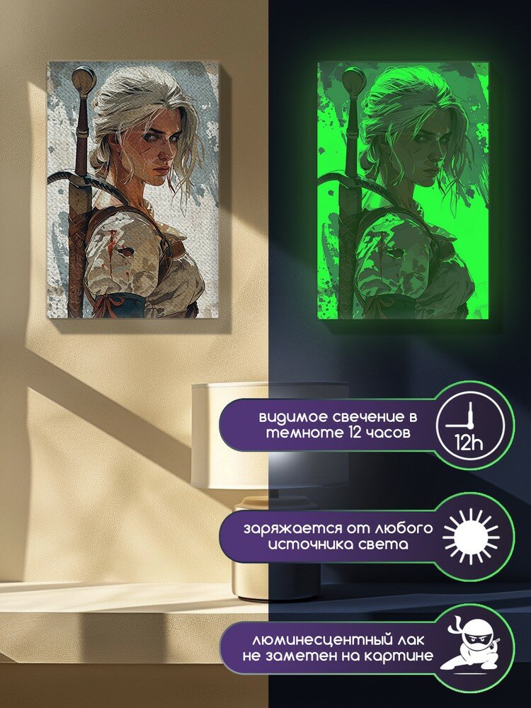 Картина по номерам со светящейся краской игра Ведьмак 3 (Цирилла, Witcher, PC, PS, XBOX) - 1527 В 60x40 — фото 1