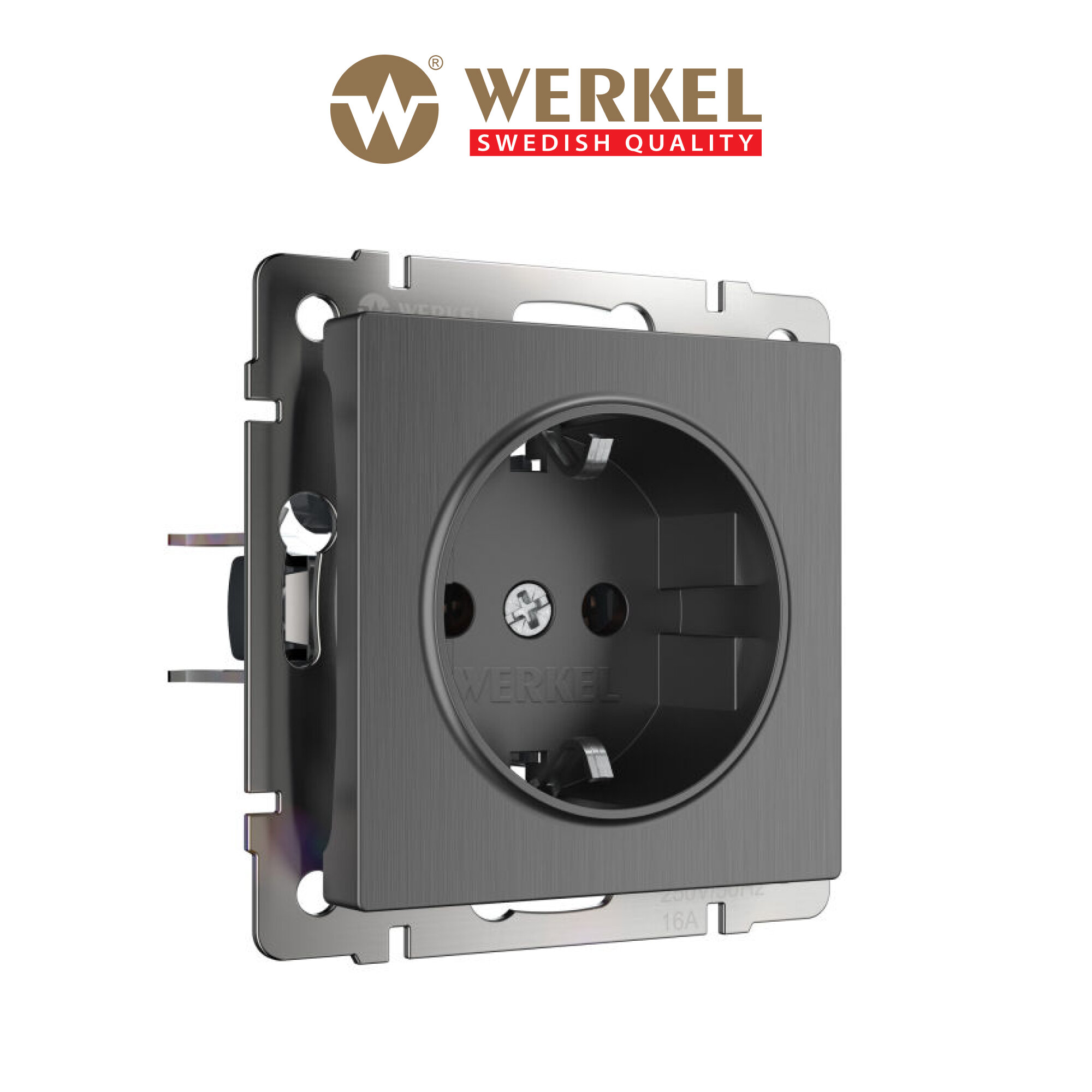 Розетка с заземлением и шторками Werkel W1171104 графит рифленый IP31