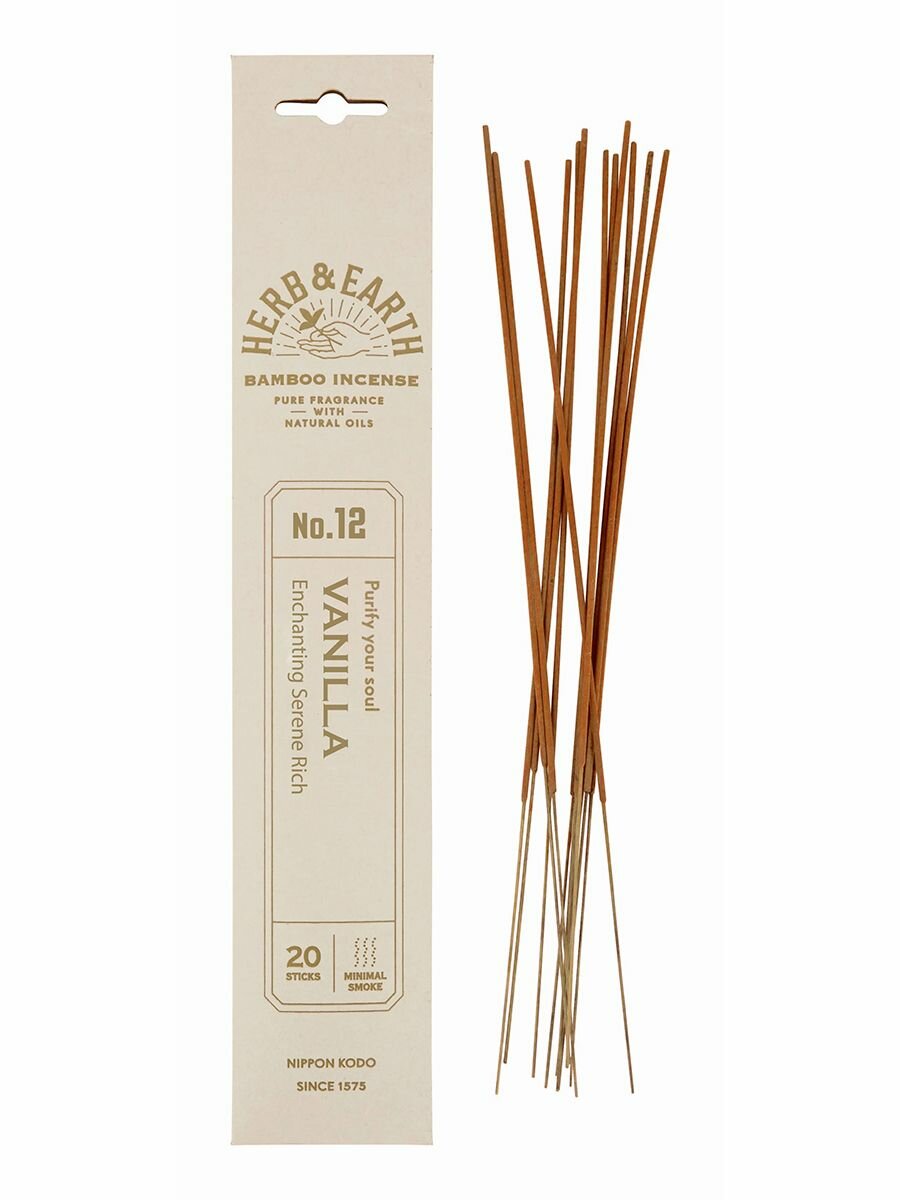 Японское благовоние на бамбуковой основе HERB & EARTH Ваниль, 20 палочек по 18 см