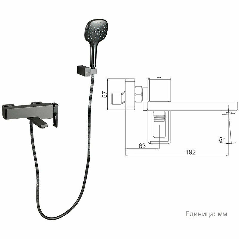 GAPPO G3217-9, Смеситель для ванны, латунь, керамический картридж 35 мм, оружейная сталь — фото 1