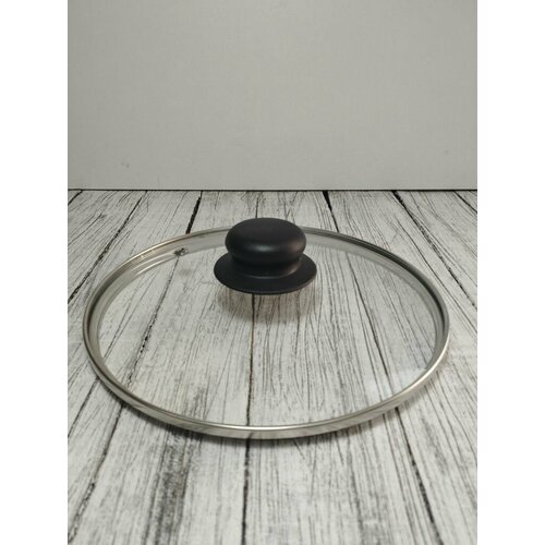 Крышка стеклянная 24см для сковороды, кастрюли, с металлическим ободом, с пластиковой ручкой в комплекте