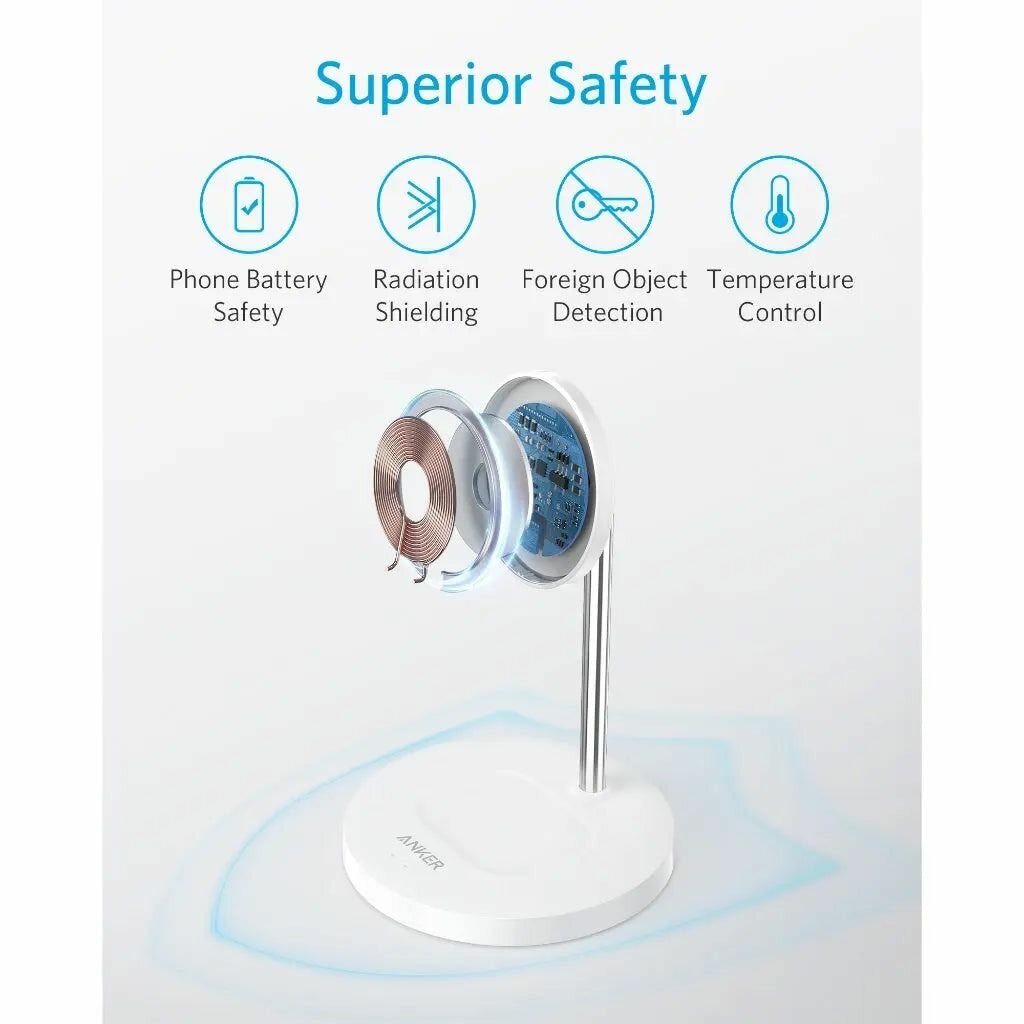 Магнитное беспроводное зарядное устройство ANKER PowerWave Magnetic 2 in 1 Stand Lite - White