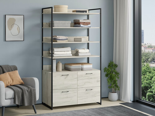 Изображение товара Стеллаж Урбан Лофт 04 с ящиками Черный/Дуб крафт белый