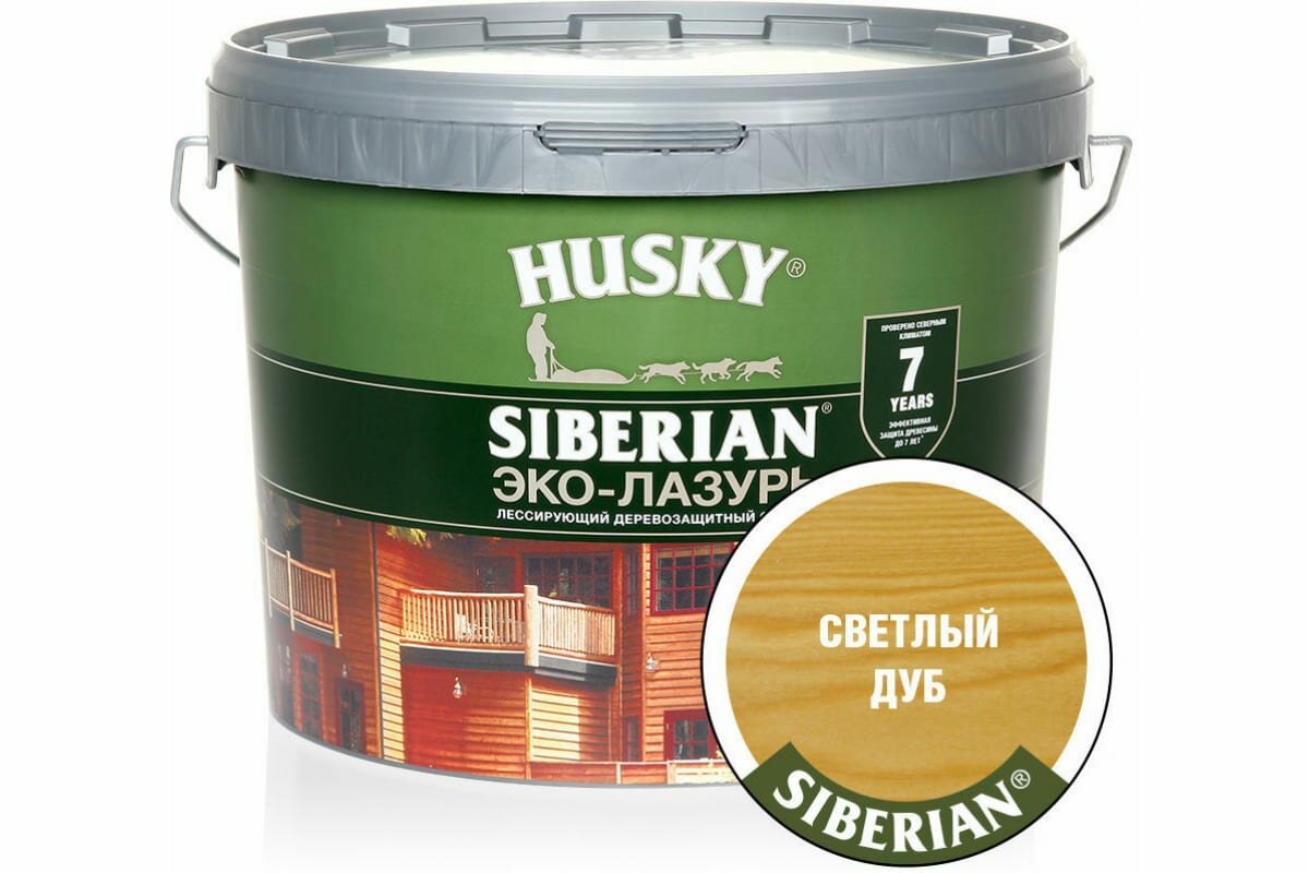HUSKY SIBERIAN Эко-Лазурь для дерева полуматовая цвет светлый дуб 9 л