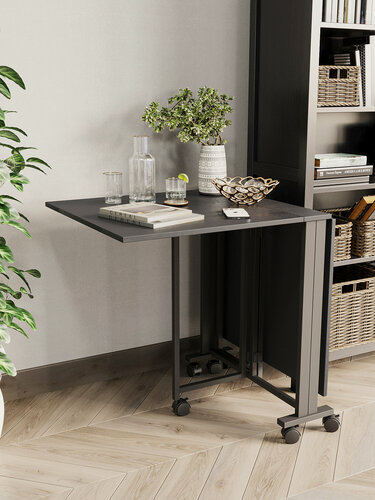 Изображение товара Стол-книжка для кухни и гостиной раскладной узкий компактный KM LOFT черный/черный