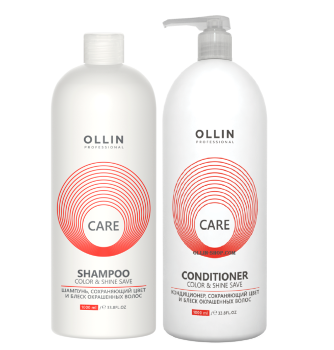 Набор Ollin Professional Care Color сохраняющий цвет и блеск окрашенных волос Шампунь, Кондиционер 2*1000 мл