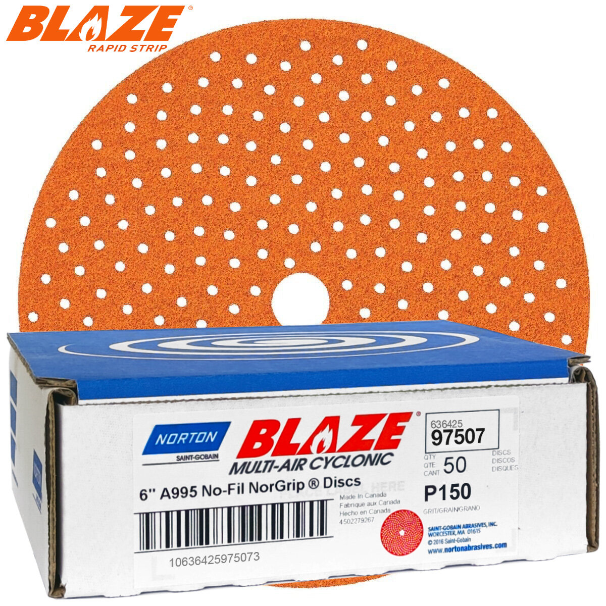 10шт - круг абразивный P 150 150мм CYCLONIC MULTI-AIR A995 BLAZE NORTON