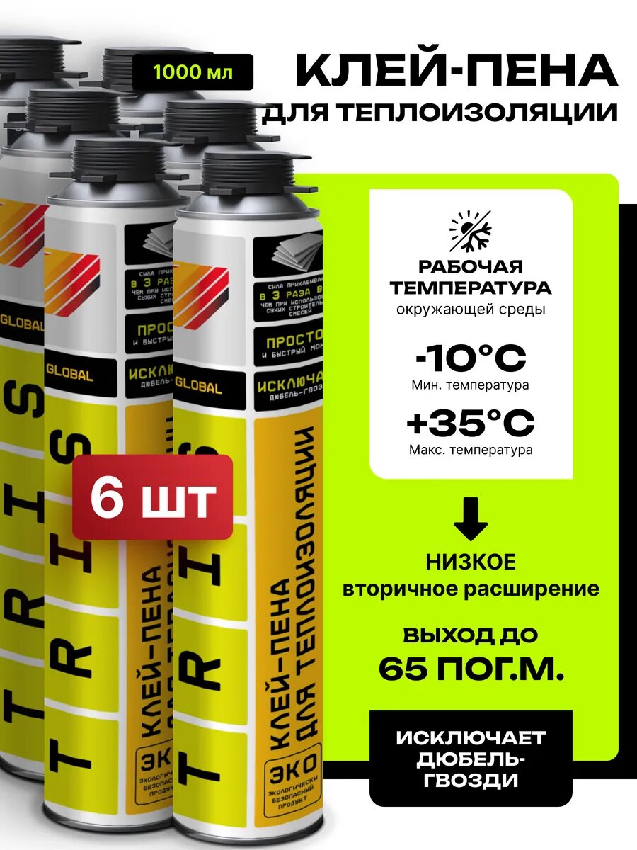 Клей-пена для теплоизоляции 6шт. GLOBAL TRIS