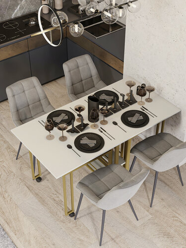 Изображение товара Стол раскладной М2, на колесиках, золото/белый, 1 штука, 8 колесиков