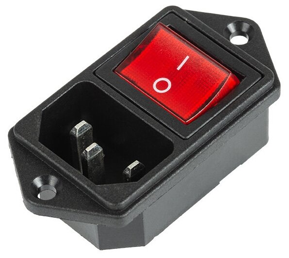 Разъем питания C14 3PIN с клавишным выключателем с красной подсветкой 250 V 6 А 10 шт REXANT
