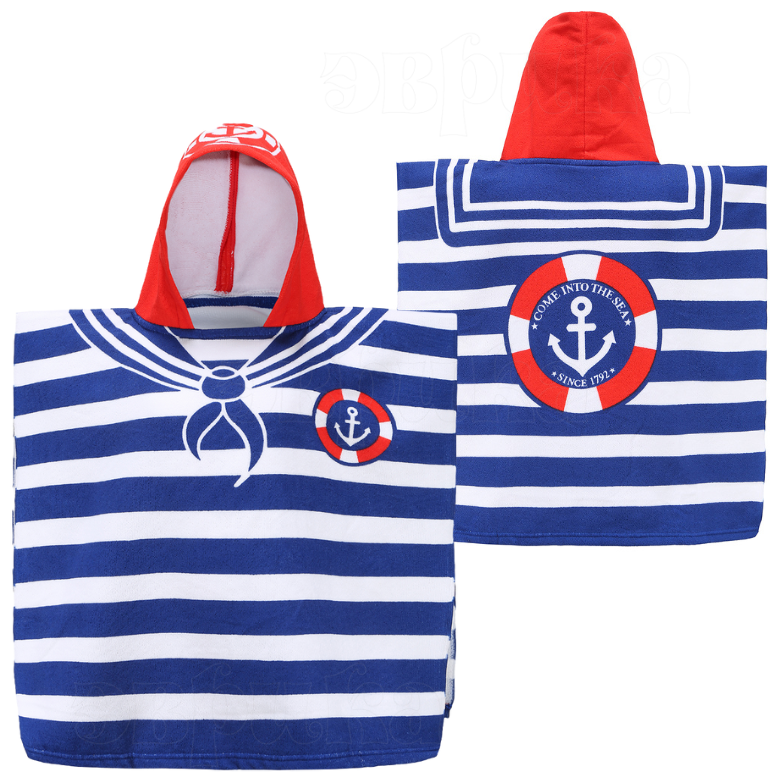 Полотенце детское с капюшоном, халат пончо детский Эврика полотенце банное, для спорта, пляжное, универсальное 60х120 см (Морячок) подарок