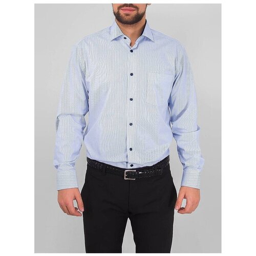 фото Рубашка мужская длинный рукав greg 124/111/8198/1p, прямой силуэт / сlassic fit, цвет голубой, рост 174-184, размер ворота 41