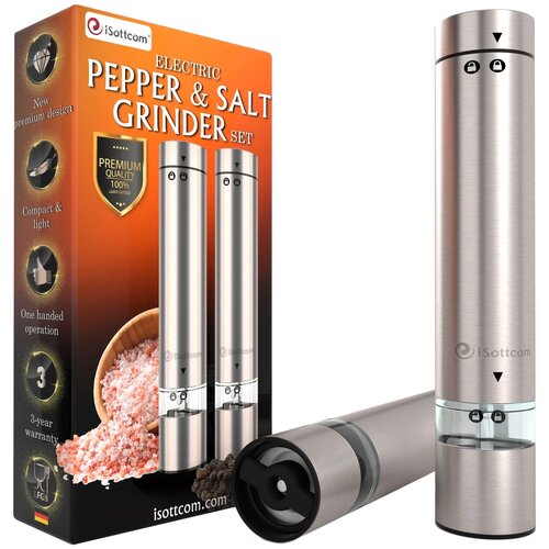 Мельницы для специй электрические iSottcom / мельница для соли, перца и других приправ / электромельницы / подарочный набор 2 шт.