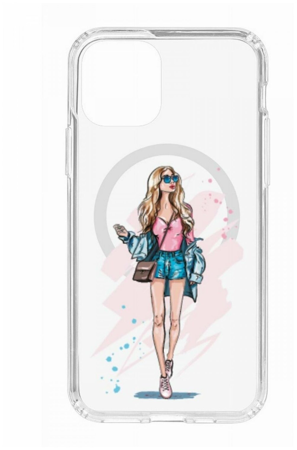 Чехол для iPhone 11 Pro Kruche Print MagSafe Fashion Girl,противоударный силиконовый бампер с рисунком,пластиковая накладка МагСейф с защитой камеры