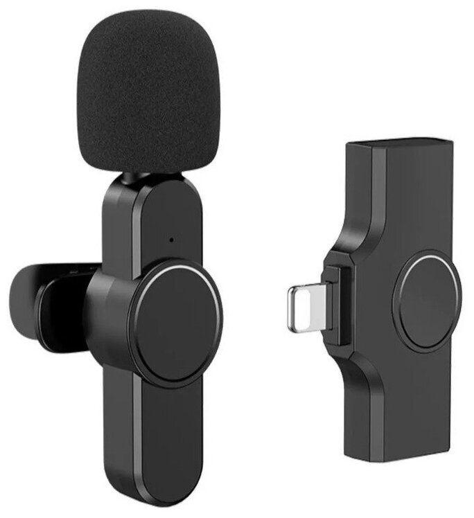 Микрофон петличный беспроводной черный / петличка для записи видео на телефон / микрофон на прищепке