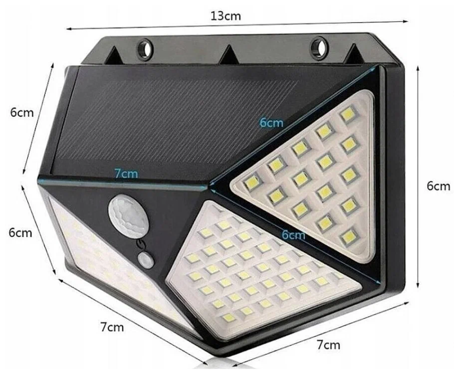 Уличный светодиодный светильник 100 LED 3 режима, Фонарь на солнечных батареях с датчиком движения беспроводной