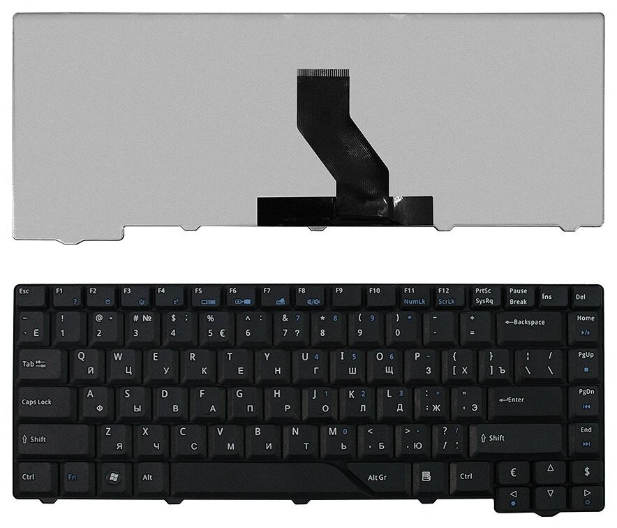 Клавиатура для ноутбука Acer Aspire 4220 4230 4310 4520 4710 4720 5230 5300 Series Плоский Enter Черная без рамки PN V072146AS1