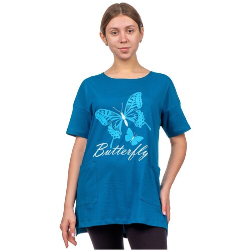 фото Женская футболка белошвейка л 310из_54 изумрудная с принтом бабочка, 100% хлопок
