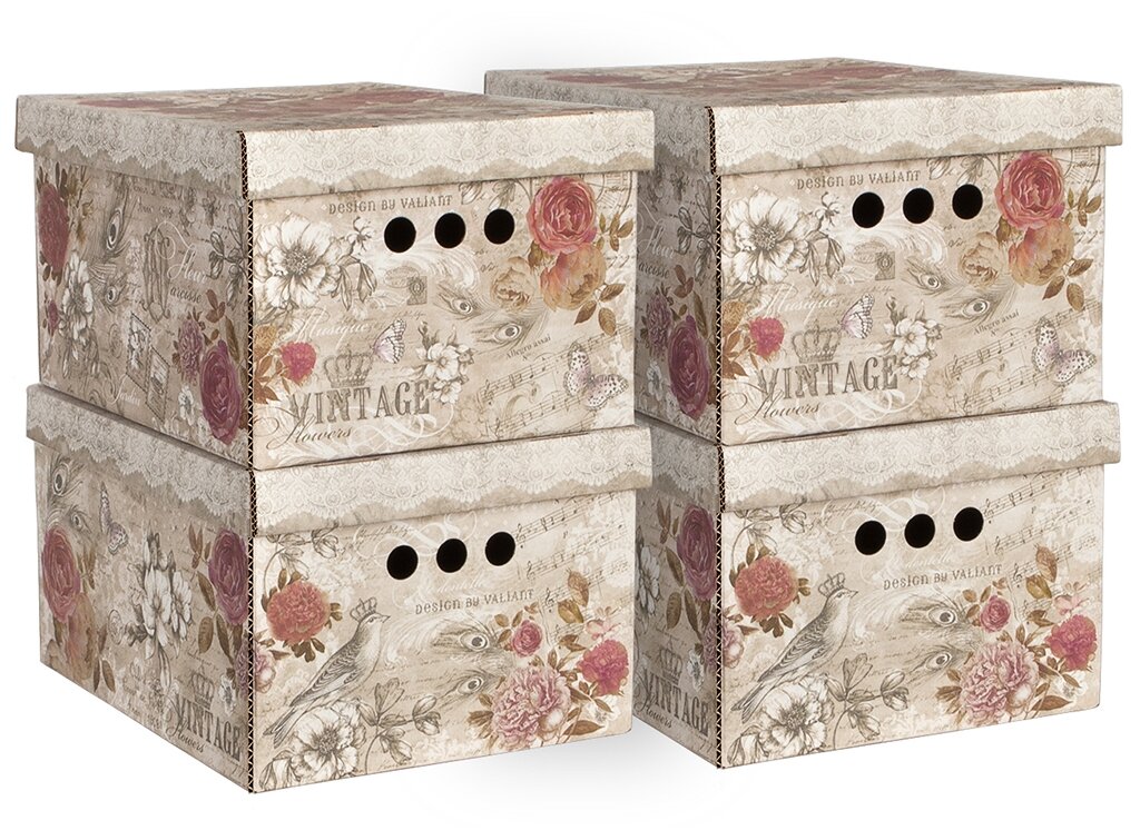 VAL VN-BCTN-FL-4S Короб картонный, складной, малый, 25*33*18.5 см, набор 4 шт., VINTAGE FLOWERS, шт - фотография № 1