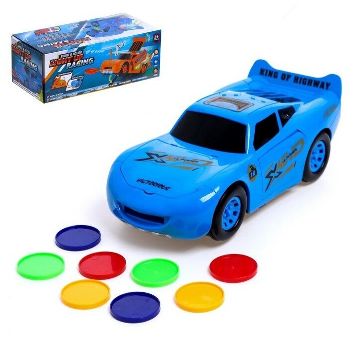 фото Машина КНР "Тачка", работает от батареек, стреляет дисками, свет и звук, синий ZY1185399