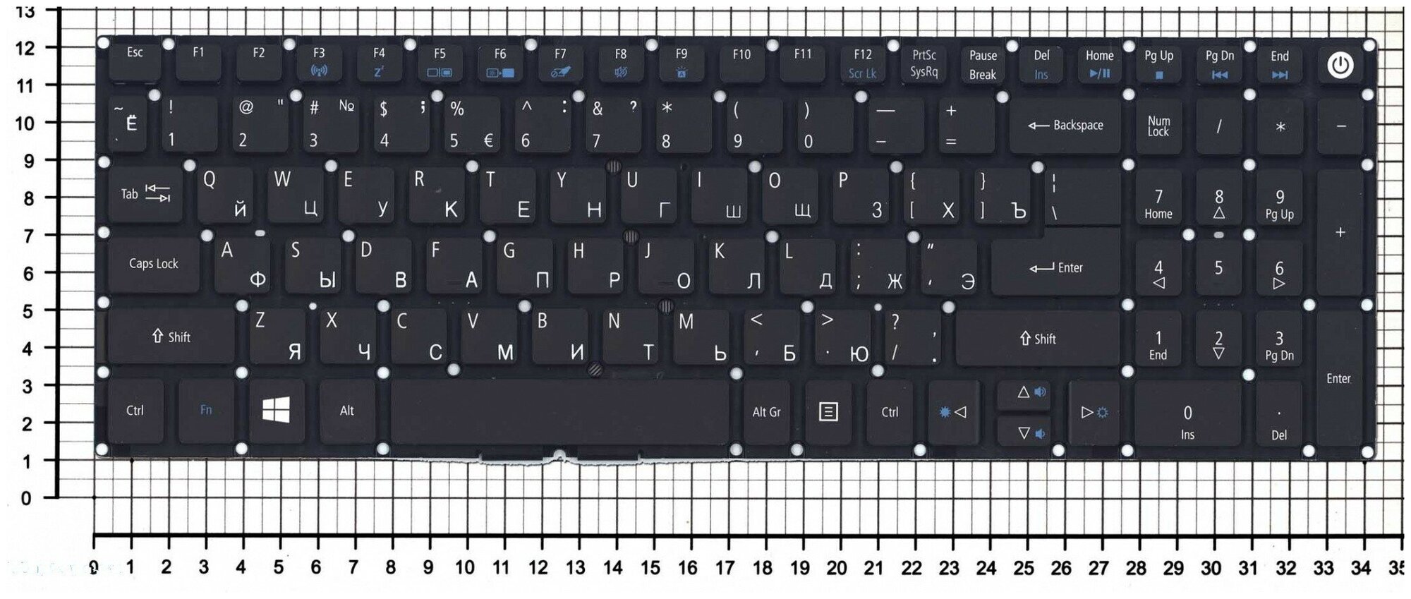 Клавиатура для ноутбука Acer Aspire F5-521 черная без рамки