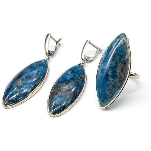 Комплект бижутерии Радуга Камня: кольцо, серьги, апатит, размер кольца 18, синий комплект бижутерии радуга камня кольцо серьги содалит размер кольца 18 5 синий