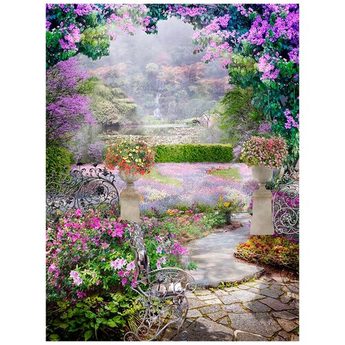 Фотообои Уютная стена Сиреневый сад в лучах солнца 200х270 см Бесшовные Премиум (единым полотном)