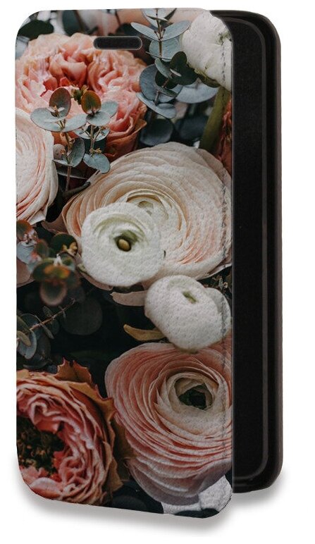 Дизайнерский горизонтальный чехол-книжка для Хуавей П Смарт 2021 / Huawei P Smart (2021) Цветы
