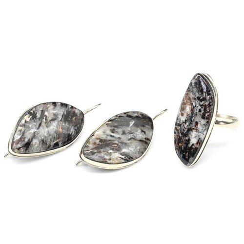 Комплект бижутерии Радуга Камня: кольцо, серьги, кристалл, размер кольца 19, черный, белый