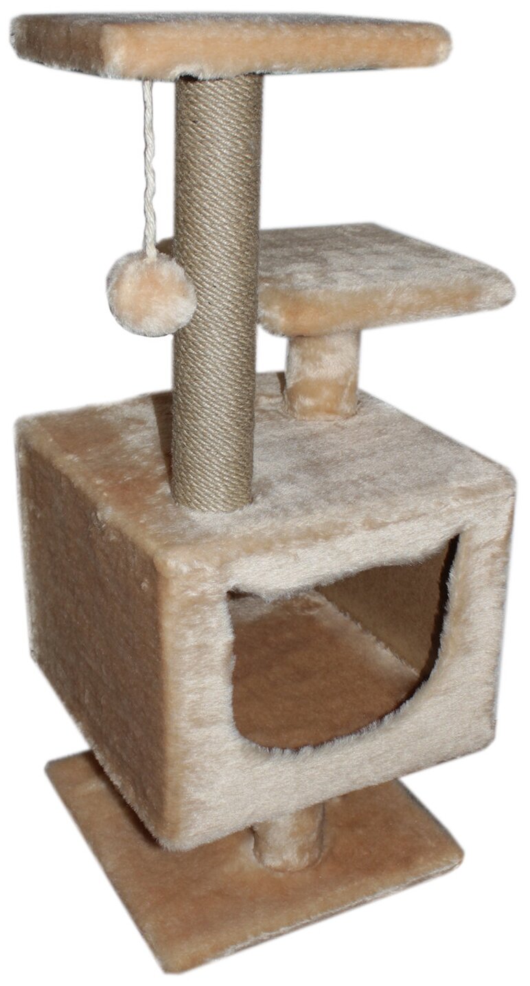 Когтеточка домик для кошек "PetSmile", бежевый,на ножках 34х34х84.